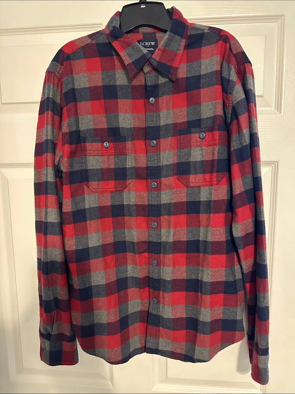 J. Crew Red Navy Gray Plaid Long-Sleeve Button-Down Shirt